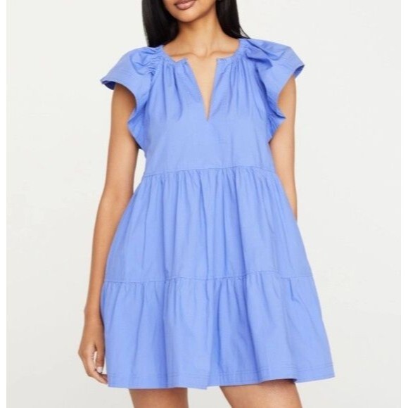 Marie Oliver Kara Mini Dress Periwinkle Blue Flutter Sleeve Cotton - Picture 1 of 11